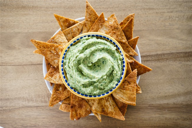Image of Avocado Hummus with Spiced Lime Pita Chips