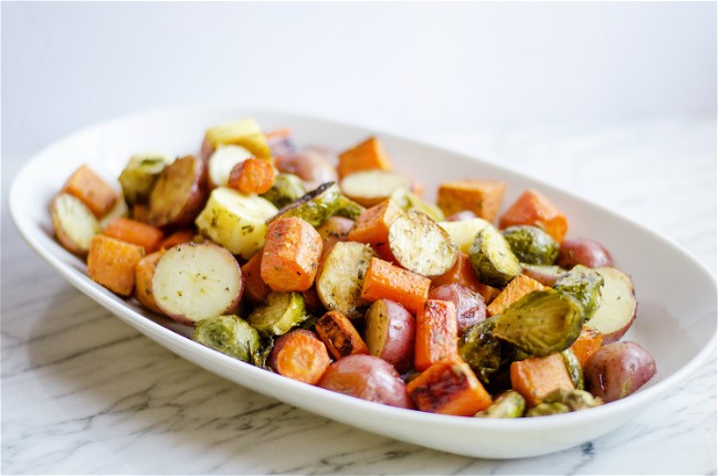 Image of Roasted Potatoes, Carrots, Parsnips and Brussels Sprouts