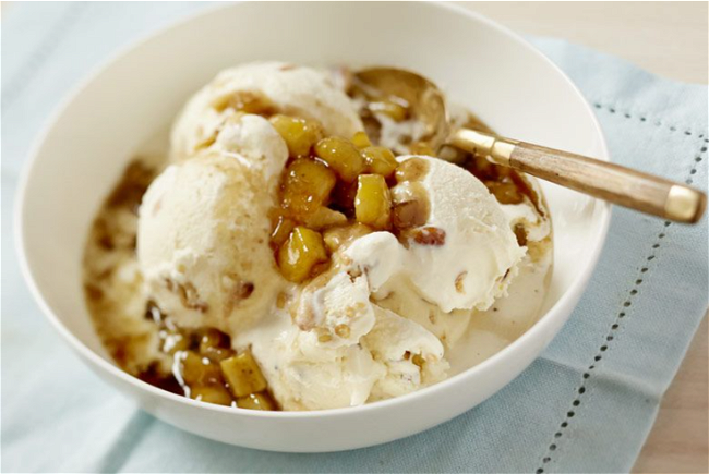 Image of Pine Nut Ice Cream with Banana Caramel Sauce