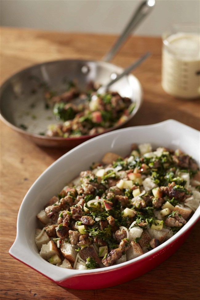 Image of Sausage, Spinach, and Apple Strata