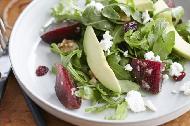 Image of Roasted Beet and Arugula Salad with Goat Cheese and Avocado