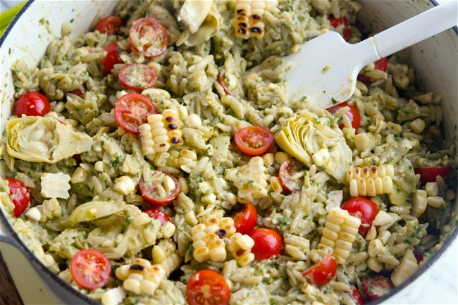 Image of Orzo with Artichoke Pesto & Grilled Corn