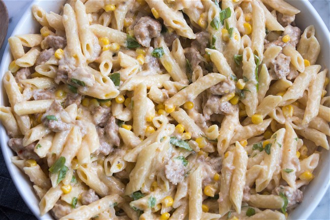 Image of Penne with Corn and Spicy Sausage