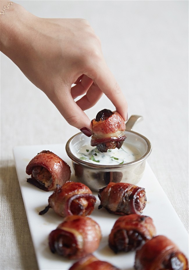 Image of Hot Italian Sausage Stuffed Dates with Lemon-Basil Creama