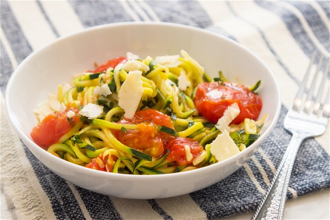 Image of Zucchini Spaghetti with Sun Gold Tomato Sauce