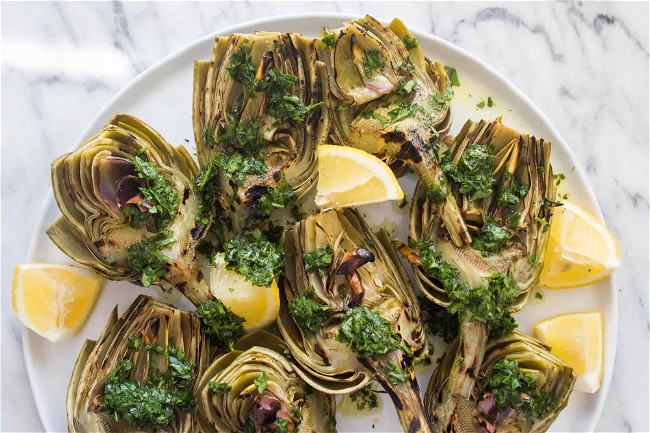Image of Grilled Artichokes with Parsley Vinaigrette