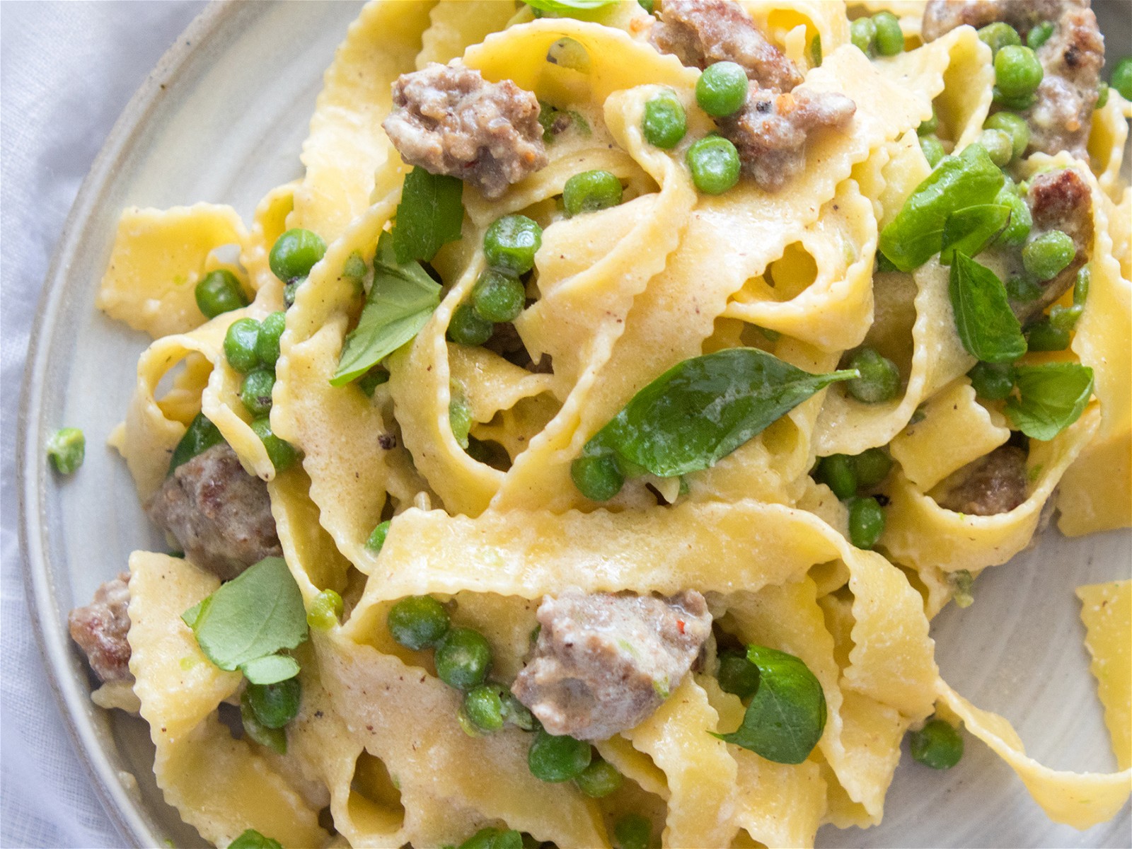 Tagliatelle with Peas, Sausage & Ricotta – Giadzy
