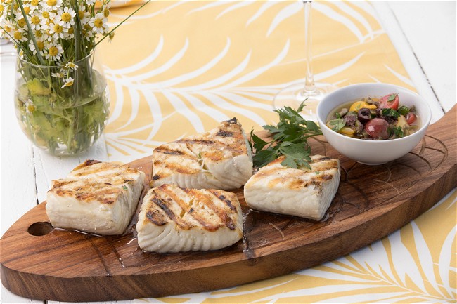 Image of Grilled Halibut with Italian Olive Relish
