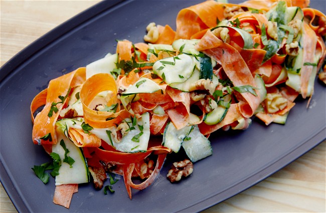 Image of Shaved Vegetable Salad with Goat Cheese Vinaigrette and Walnuts