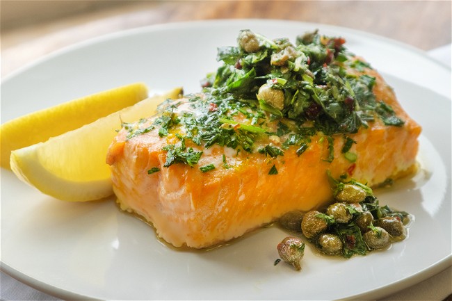 Image of Baked Salmon with Arugula Salsa Verde