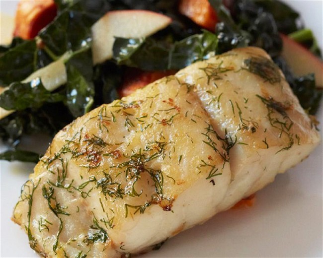 Image of Herbed Striped Bass with Winter Kale Salad