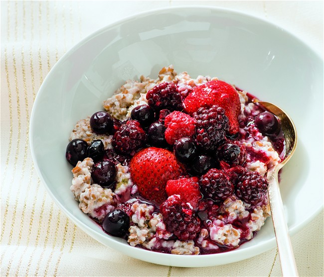 Image of Breakfast Bulgur Wheat with Poached Mixed Berries