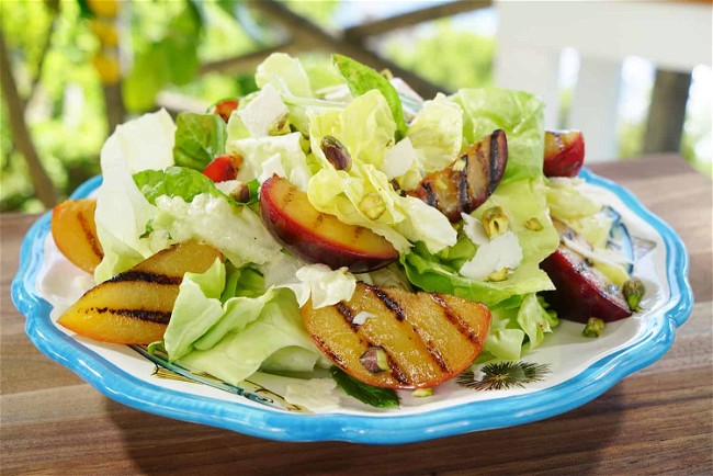 Image of Grilled Plum and Pistachio Salad