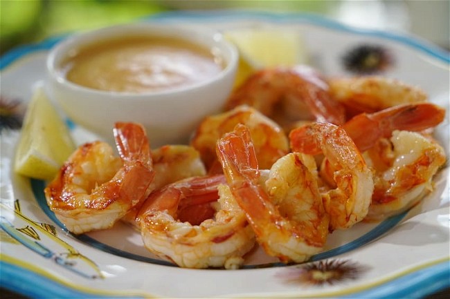 Image of Grilled Shrimp with Peach Cocktail Sauce