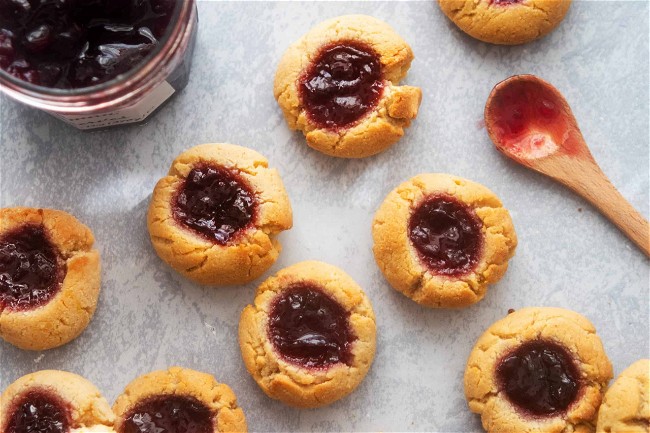 Image of Chewy Almond and Cherry Thumbprint Cookies
