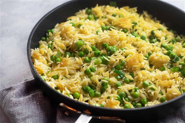 Image of Crispy Coconut Orzo with Peas