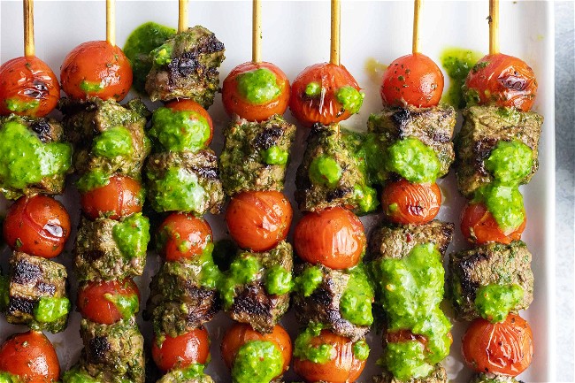 Image of Steak Skewers with Parsley Sauce