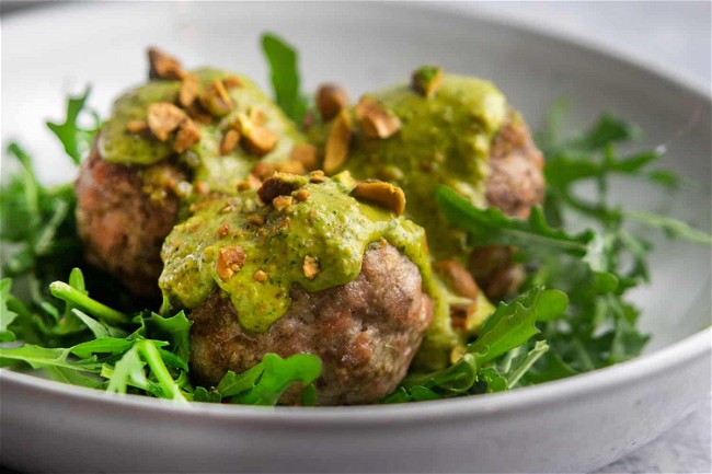 Image of Mortadella Meatballs with Pistachio Pesto