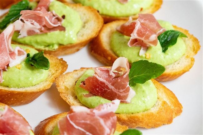 Image of Whipped Pea Crostini With Prosciutto