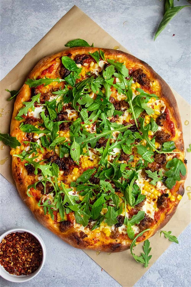 Image of Summer Corn And Spicy Sausage Pizza
