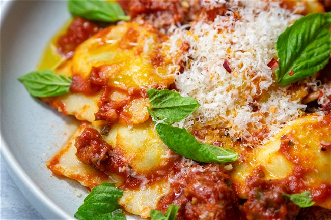 Image of Sicilian Ricotta Ravioli with Sausage Ragu