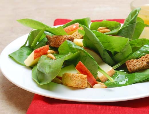 Image of Fresh Spinach and Ambrosia Apple Salad with Olive Oil and Balsamic Vinegar Dressing