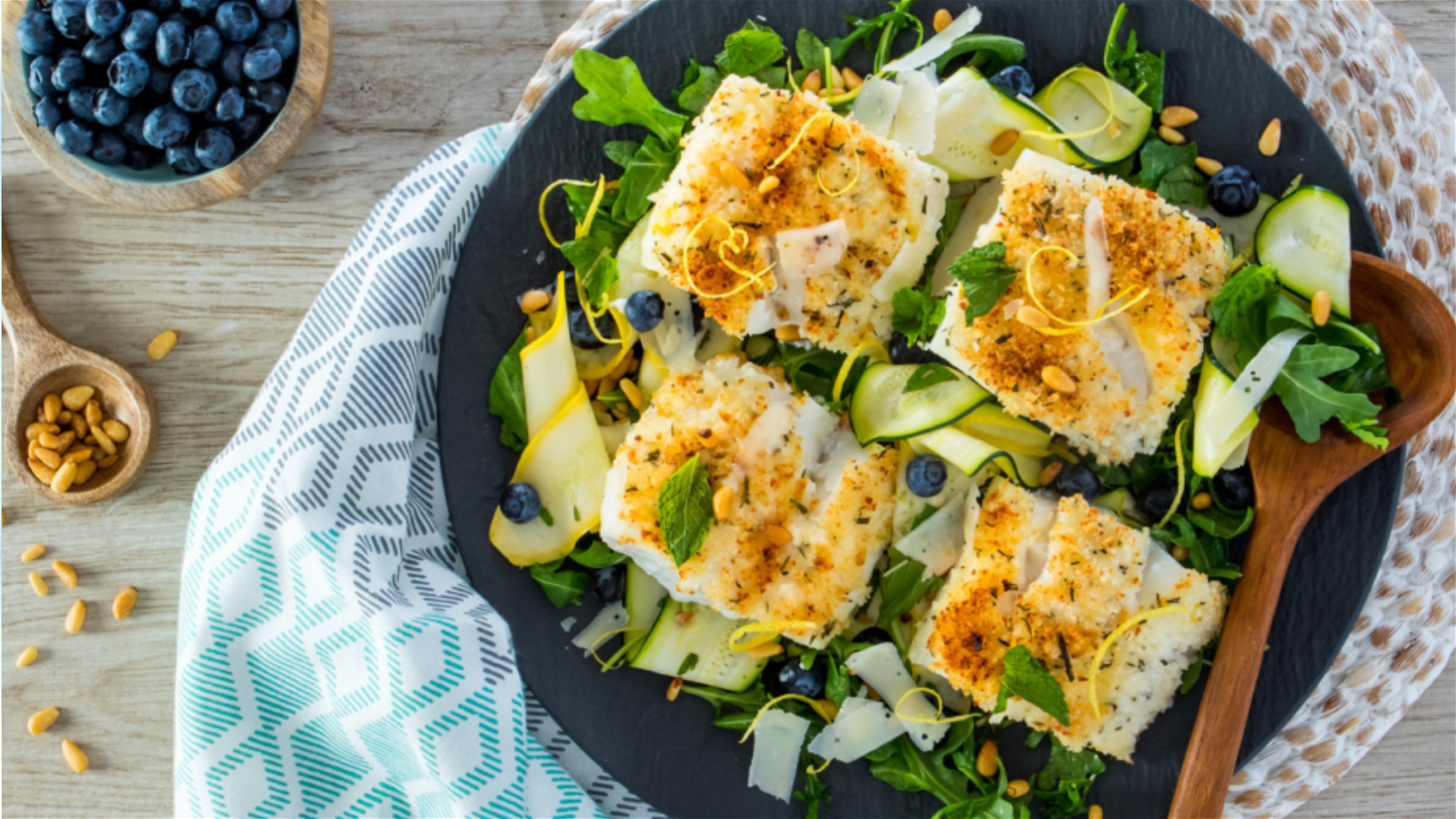 Image of Parmesan-Crusted Alaska Cod with Summertime Arugula Salad