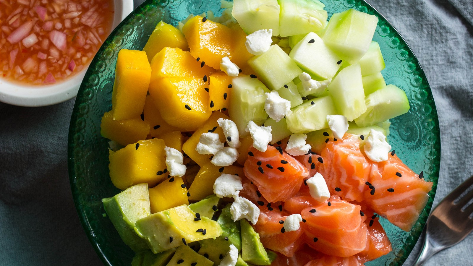 Image of Hawaiian Californian Salmon Poke Rice Bowl Recipe