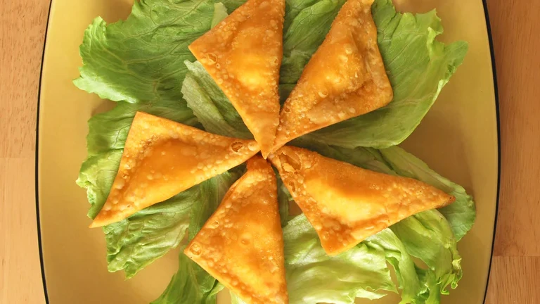 Image of Crispy Lemon Crab Triangles With Creamy Lemon Dipping Sauce