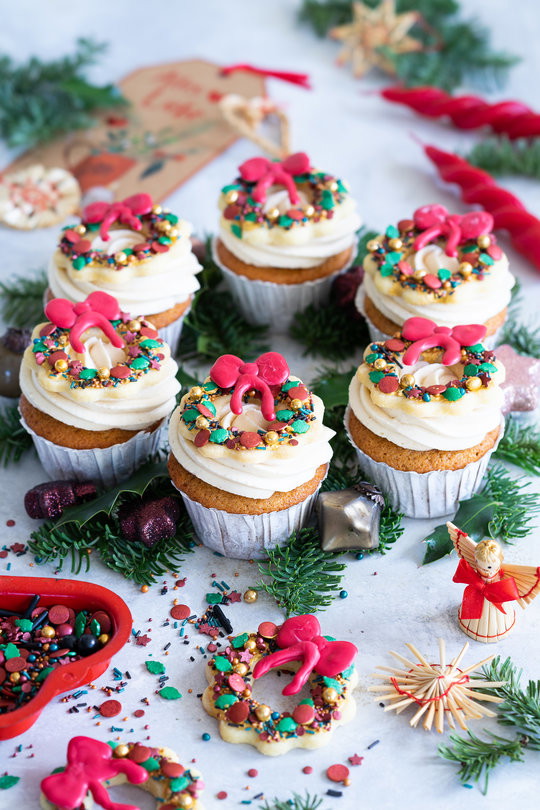 Weihnachtliche TürkranzCupcakes