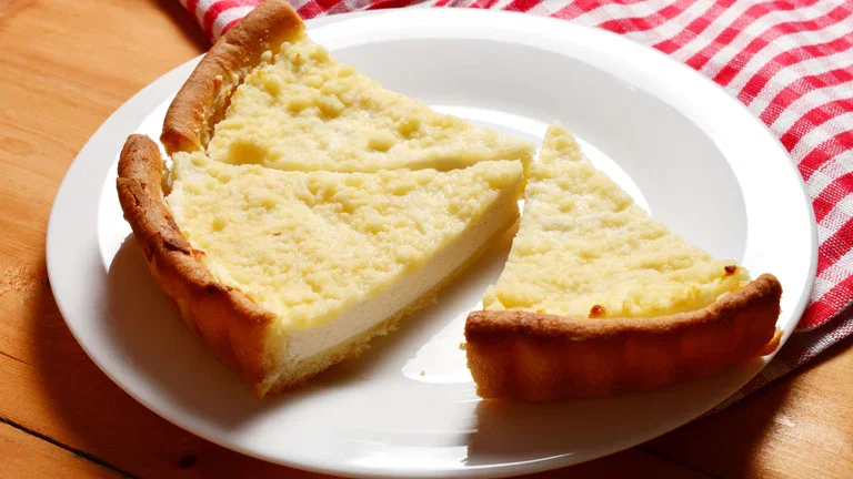 Lemon Sponge Pie on a plate