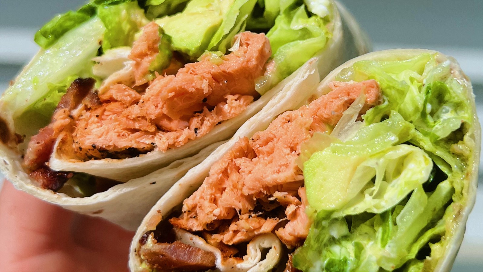 Image of Salmon Bacon Avocado Caesar Salad Wrap