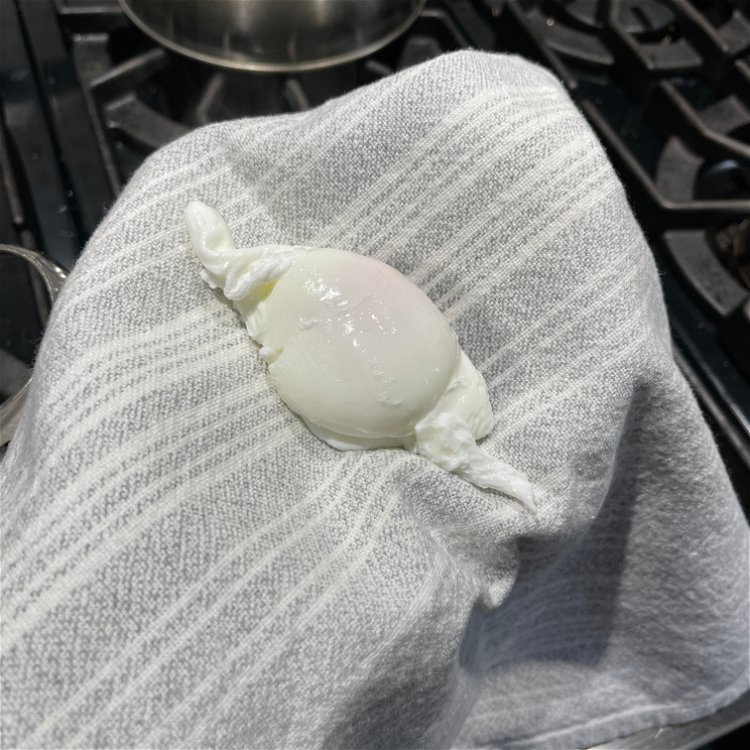 Image of Using the slotted spoon, gently remove the egg from the...