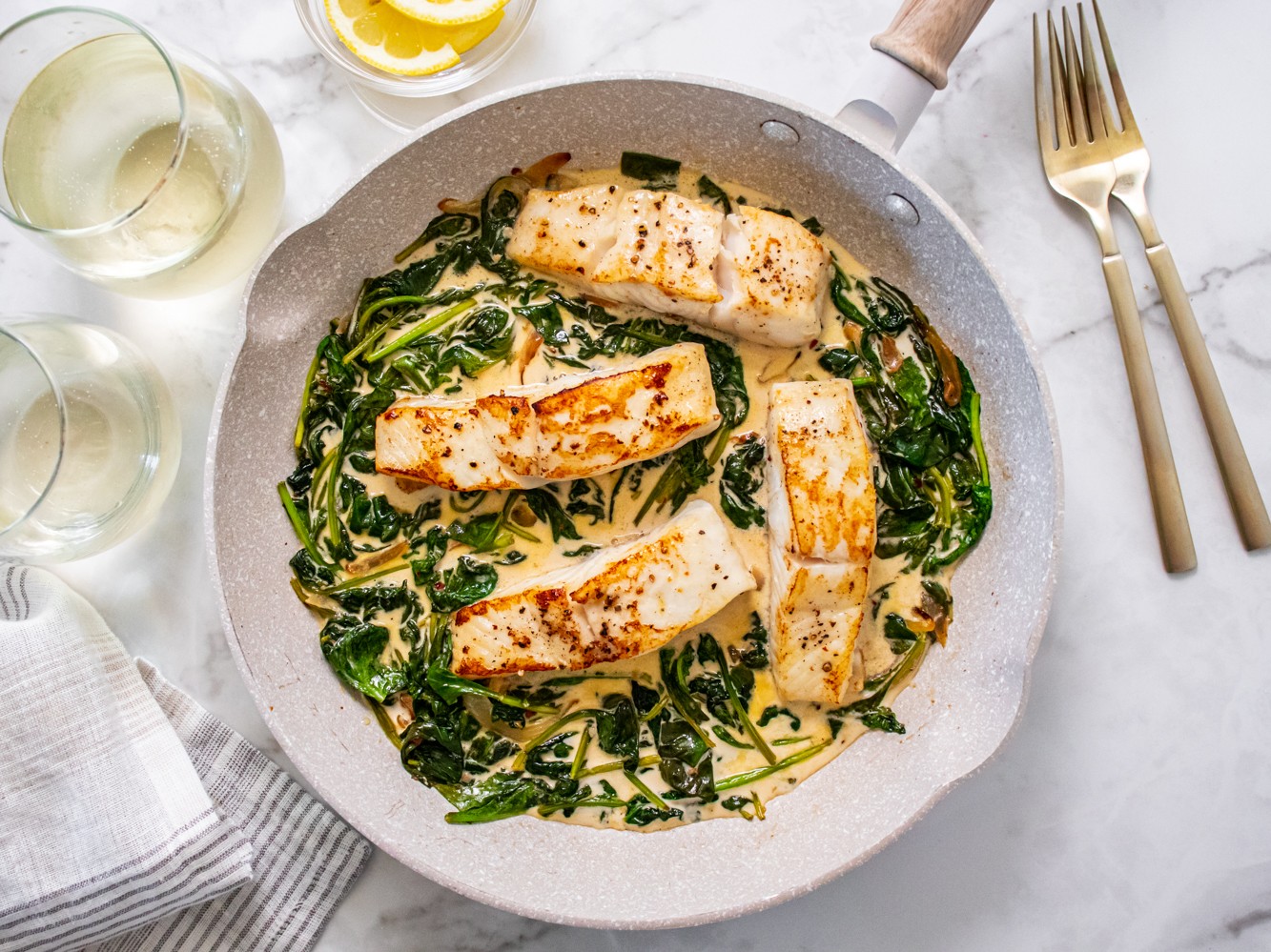 Pan Fried Fish With Creamed Spinach, Recipe