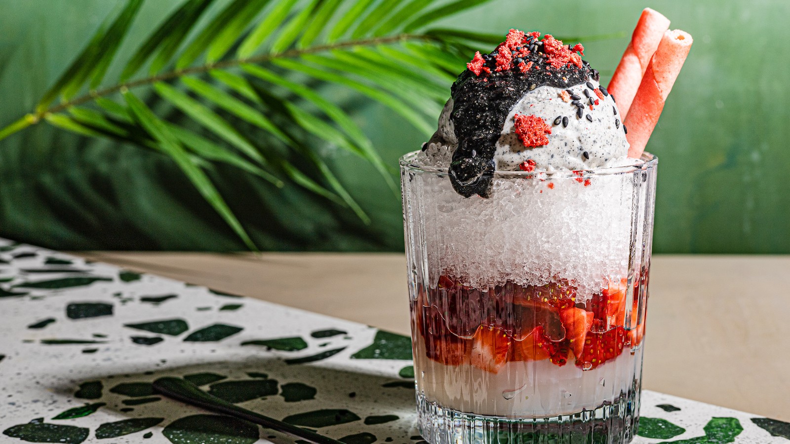 Image of Black Sesame Strawberry Halo Halo