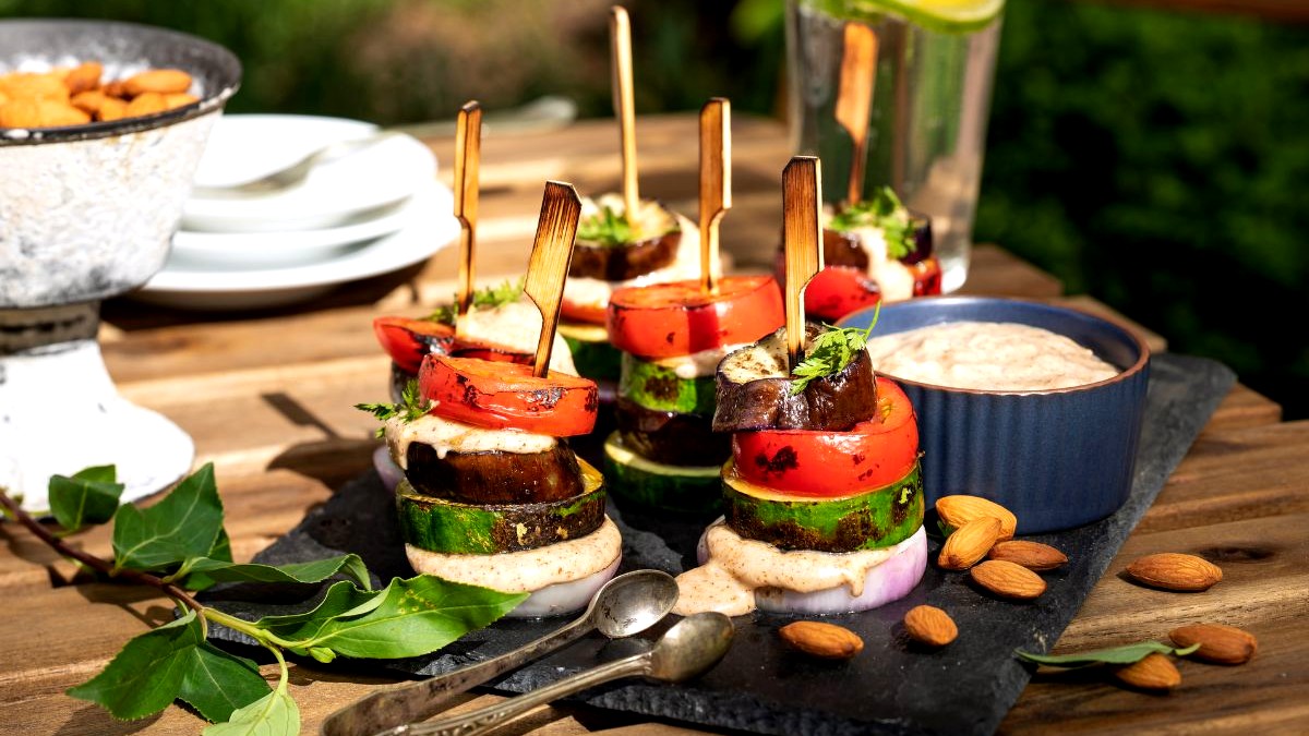 Image of Grilled Summer Stacks with Smoky Almond Cream