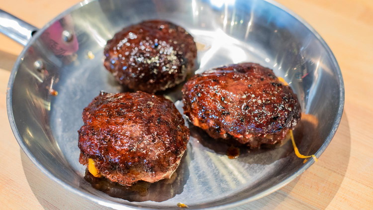 Image of Use a spatula to flip the burgers over. Add more Bold and Beefy to season the other side for boosted flavor. Cook to desired doneness, following this internal temperature guide:Rare - cook for 4 minutes or an internal temperature of 125°FMedium-rare - cook...
