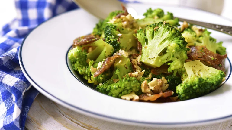 Image of Steamed Broccoli with True Orange Ginger Dressing and Walnuts