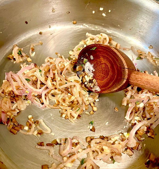 Image of First create the filling. Place a med sauté pan on...