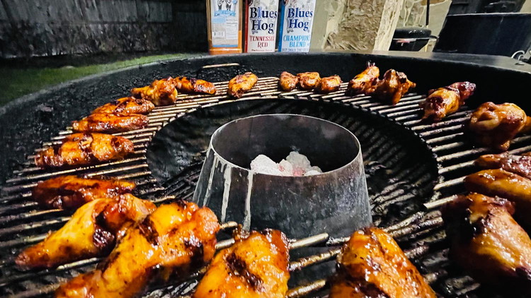 Image of Grill wings for 30-40 minutes, turning occasionally for even cooking. Wings are done when the internal temperature reaches a minimum of 165ºF.