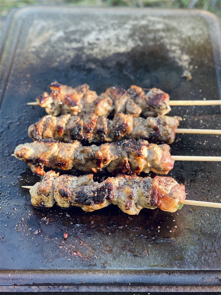 Image of Thread your lamb cubes onto the skewers- around 5-6 pieces...