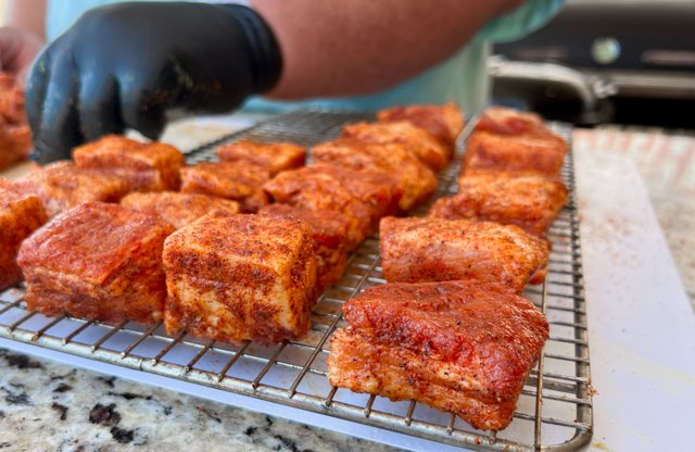 Image of Place each piece of pork belly in a half-size aluminum...