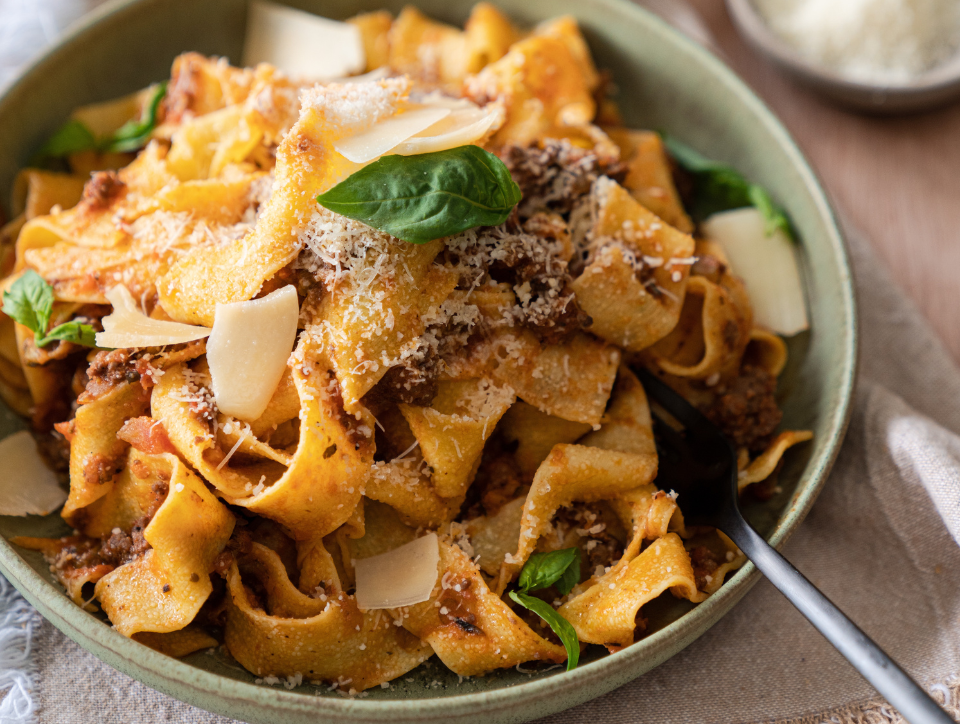 W Sauce Bolognese with Pappardelle Pasta