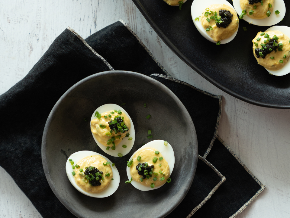 W Sauce Deviled Eggs with Caviar