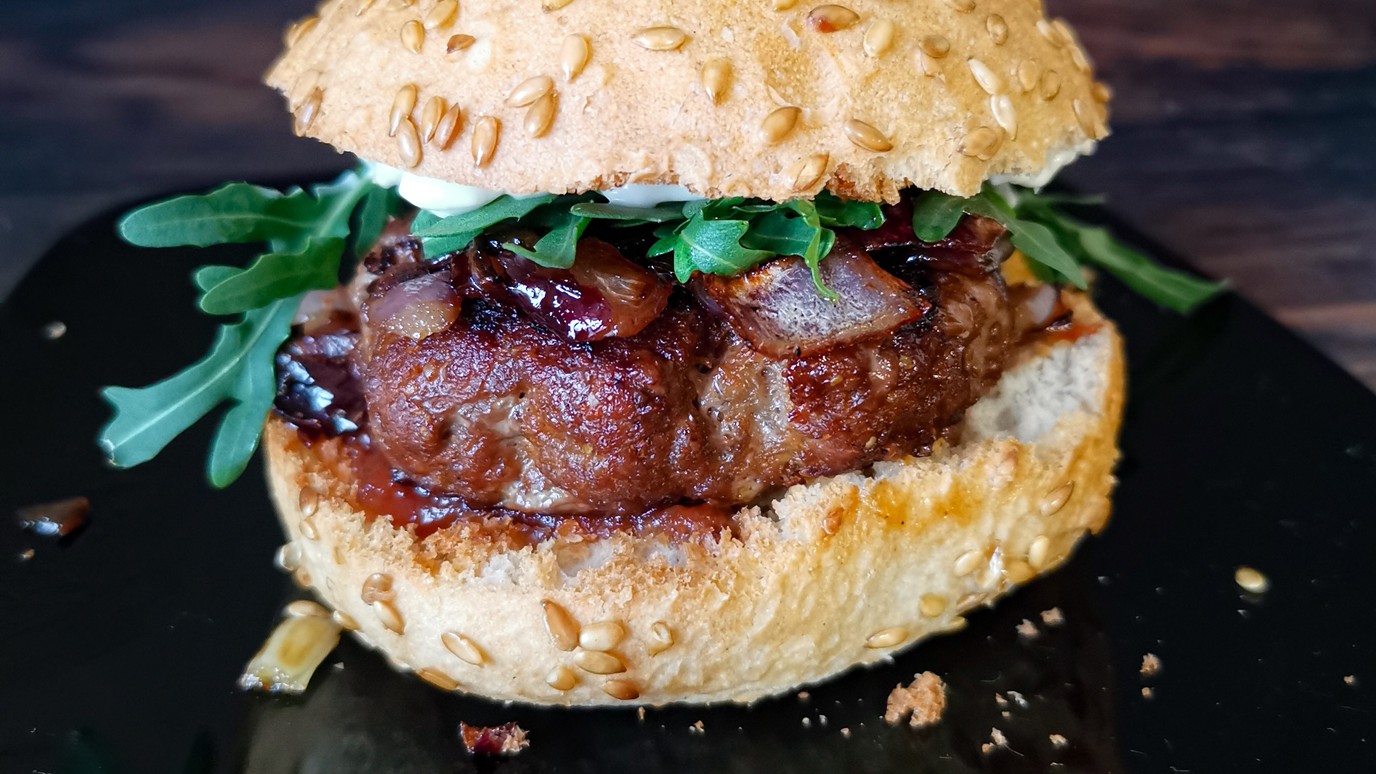 Image of Homemade Beer Burger & Sweet Potato Fries