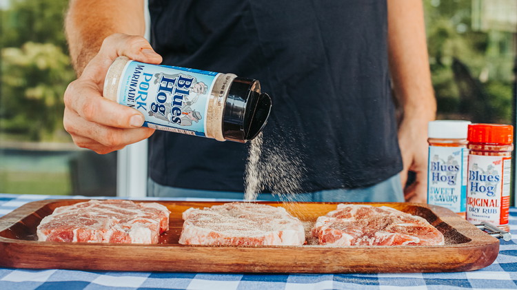 Image of Coat your pork steaks in a light dusting of Pork Marinade and Sweet & Savory Seasoning.