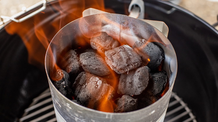 Image of One chimney of Blues Hog Premium Charcoal Briquettes (burn till top ashes over)