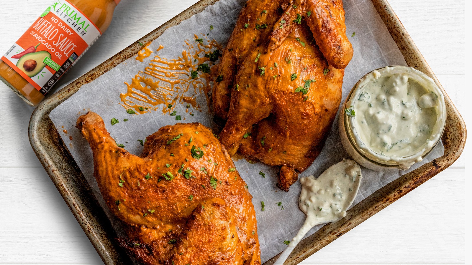 Image of Buffalo Half Chicken with Blue Cheese Dip