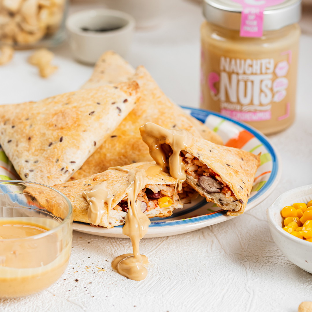Vegane Burrito Samosas mit Cashewmus Smooth