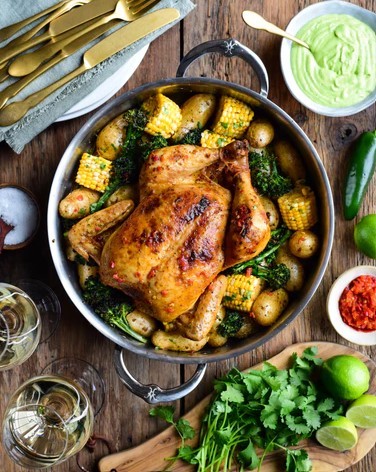 Image of Spicy Peruvian Roasted Chicken with Creamy Green Sauce